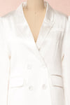Anneli White Silky Blazer w/ Shoulder Pads | Boudoir 1861 front close-up
