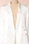 Anneli White Silky Blazer w/ Shoulder Pads | Boudoir 1861 front close-up open
