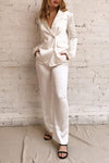Anneli White Silky Blazer w/ Shoulder Pads | Boudoir 1861 model look