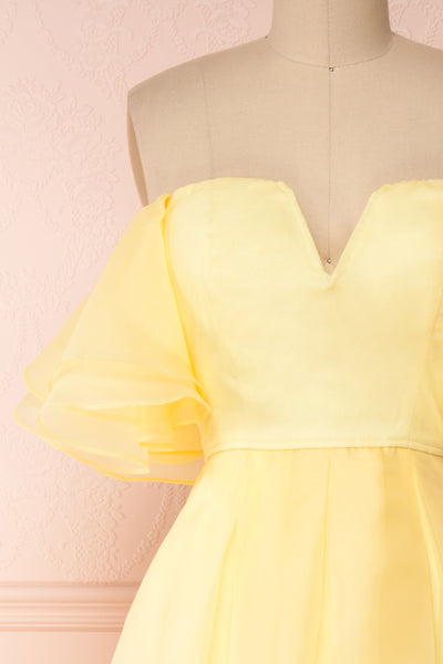 Annoja Yellow Chiffon Voluminous Maxi Dress | Boutique 1861 front close-up