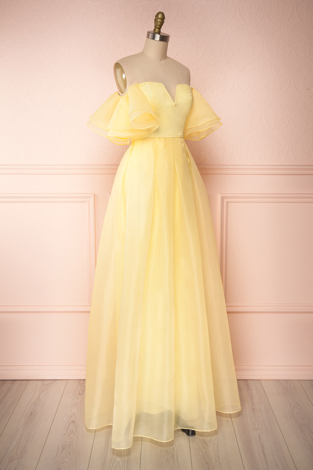 Annoja Yellow Chiffon Voluminous Maxi Dress | Boutique 1861 side view 