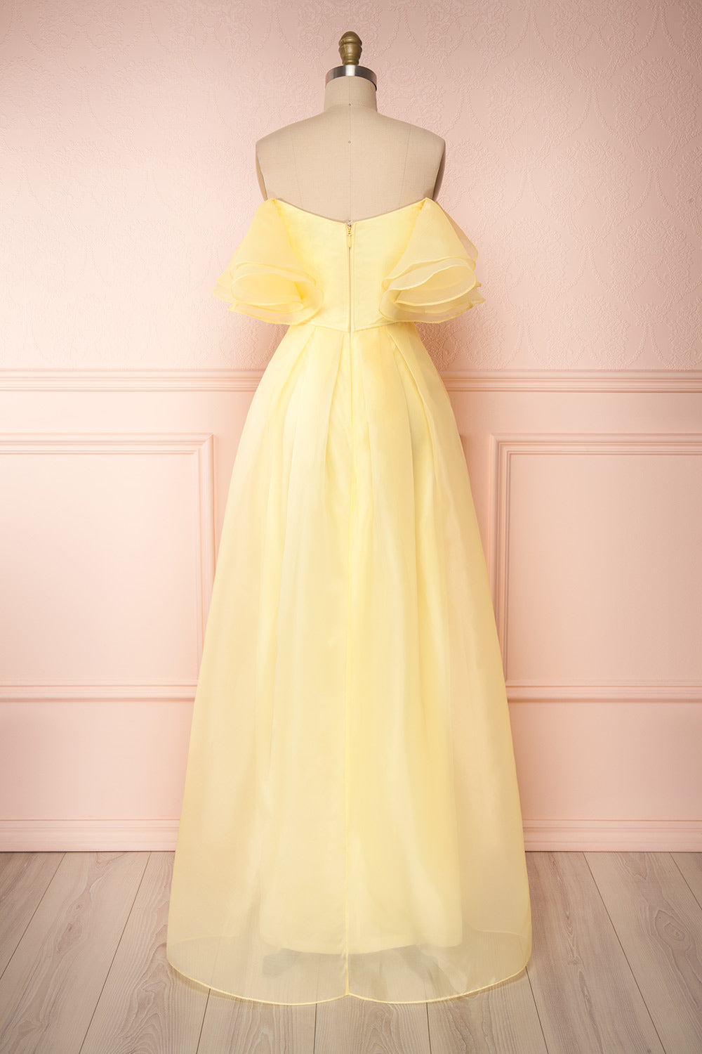 Annoja Yellow Chiffon Voluminous Maxi Dress | Boutique 1861 back view 