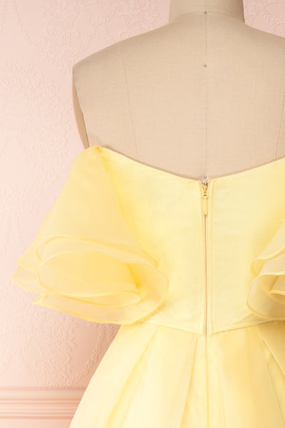 Annoja Yellow Chiffon Voluminous Maxi Dress | Boutique 1861 back close-up