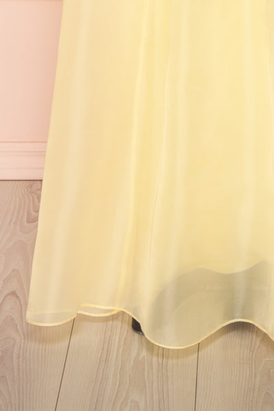 Annoja Yellow Chiffon Voluminous Maxi Dress | Boutique 1861 bottom close-up