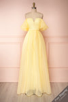 Annoja Yellow Chiffon Voluminous Maxi Dress | Boutique 1861 front view