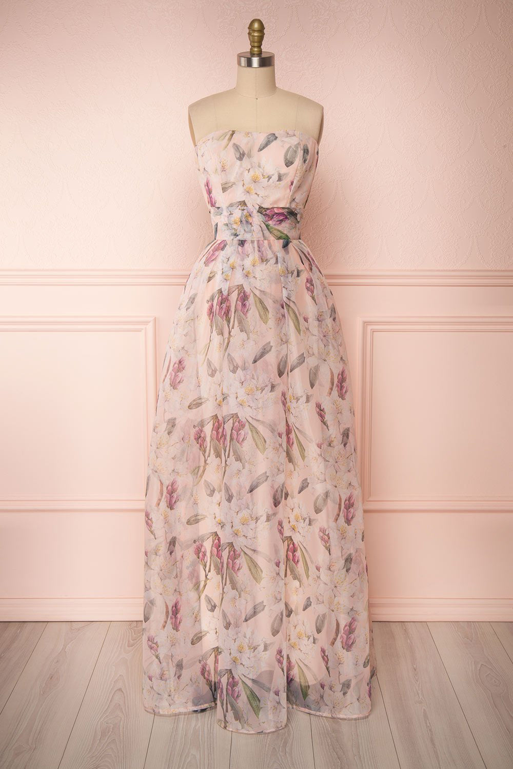 Anouk Blush Pink Floral Bustier Maxi Dress | Boutique 1861 front