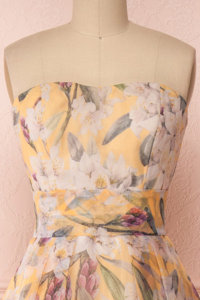 Anouk Yellow Floral Bustier Gown | Boutique 1861 front close-up