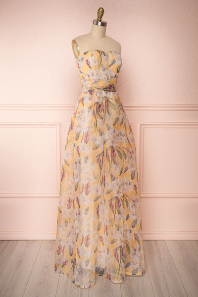 Anouk Yellow Floral Bustier Gown | Boutique 1861 side view