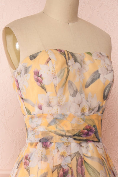 Anouk Yellow Floral Bustier Gown | Boutique 1861 side close-up