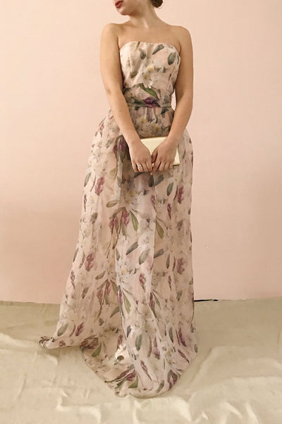 Anouk Blush Pink Floral Bustier Gown | Boutique 1861 on model