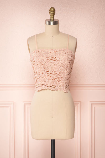 Anteai Peach Pink Crocheted Lace Crop Camisole | Boutique 1861 1