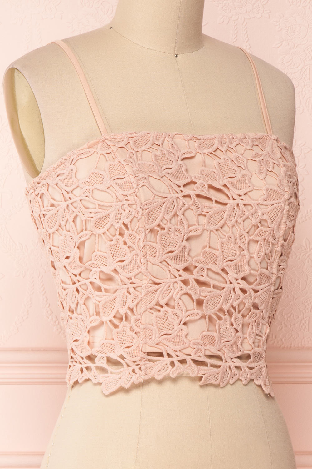 Anteai Peach Pink Crocheted Lace Crop Camisole | Boutique 1861 4