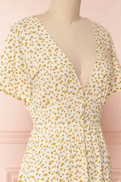 Anuhea Cream Floral A-Line Midi Summer Dress | Boutique 1861