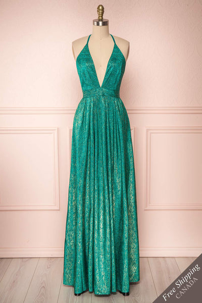 Anywa Émeraude Glitter Dress | Robe Longue front view FS | Boutique 1861