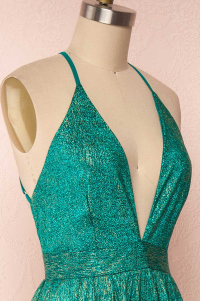 Anywa Émeraude Glitter Dress | Robe Longue side close up | Boutique 1861