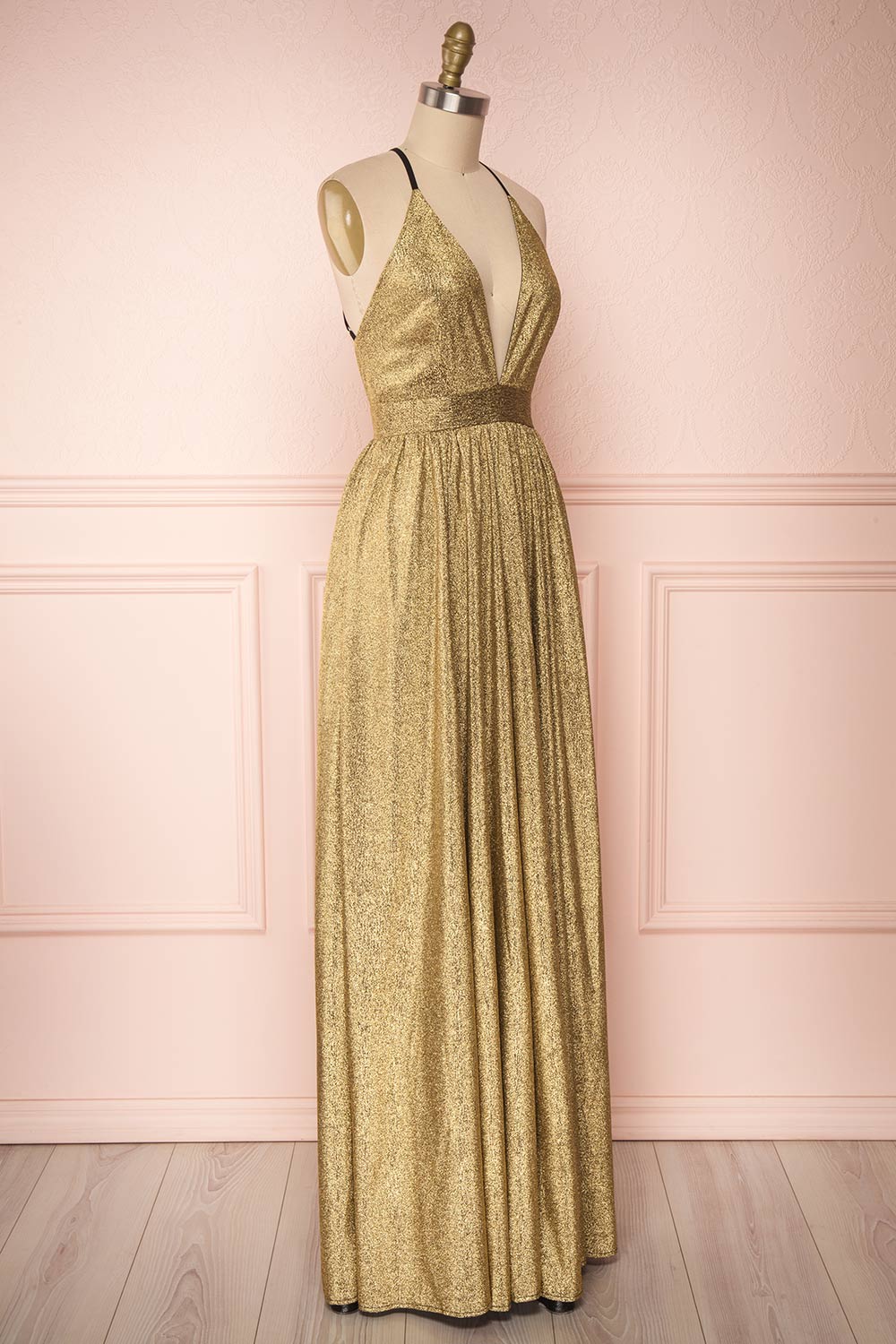 Anywa Or Gold Glitter Dress | Robe Longue side view | Boutique 1861