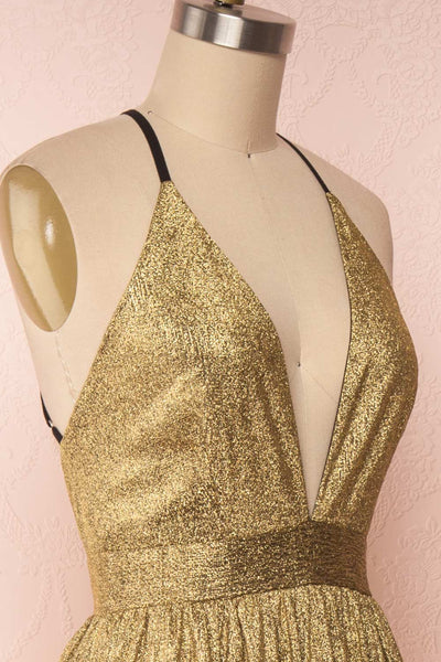 Anywa Or Gold Glitter Dress | Robe Longue side close up | Boutique 1861