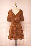 Aosagibi Brown Patterned Short Sleeve Dress | Boutique 1861 front view
