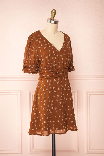 Aosagibi Brown Patterned Short Sleeve Dress | Boutique 1861 side view