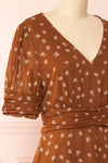 Aosagibi Brown Patterned Short Sleeve Dress | Boutique 1861 side close-up