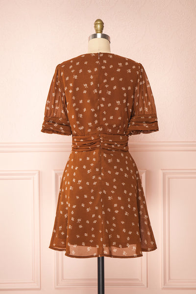 Aosagibi Brown Patterned Short Sleeve Dress | Boutique 1861 back view