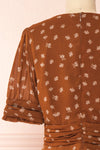 Aosagibi Brown Patterned Short Sleeve Dress | Boutique 1861 back close-up