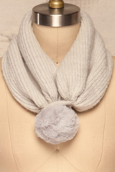Apalda Gris Grey Knit Tuque with Pompom scarf close close-up | La Petite Garçonne