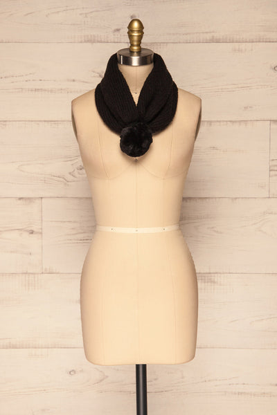 Apalda Noir Black Knit Tuque with Pompom on mannequin | La Petite Garçonne
