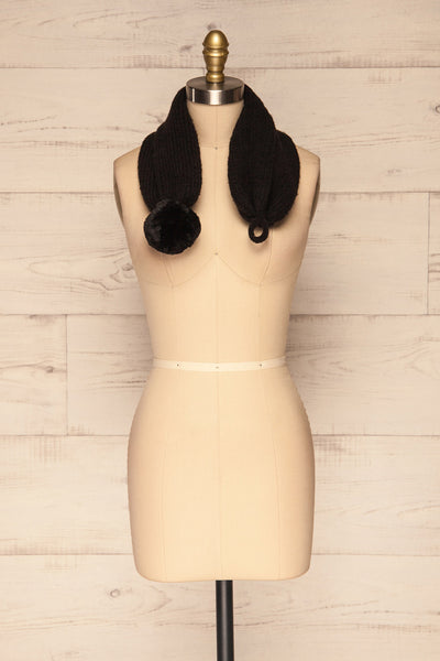 Apalda Noir Black Knit Tuque with Pompom open on mannequin | La Petite Garçonne