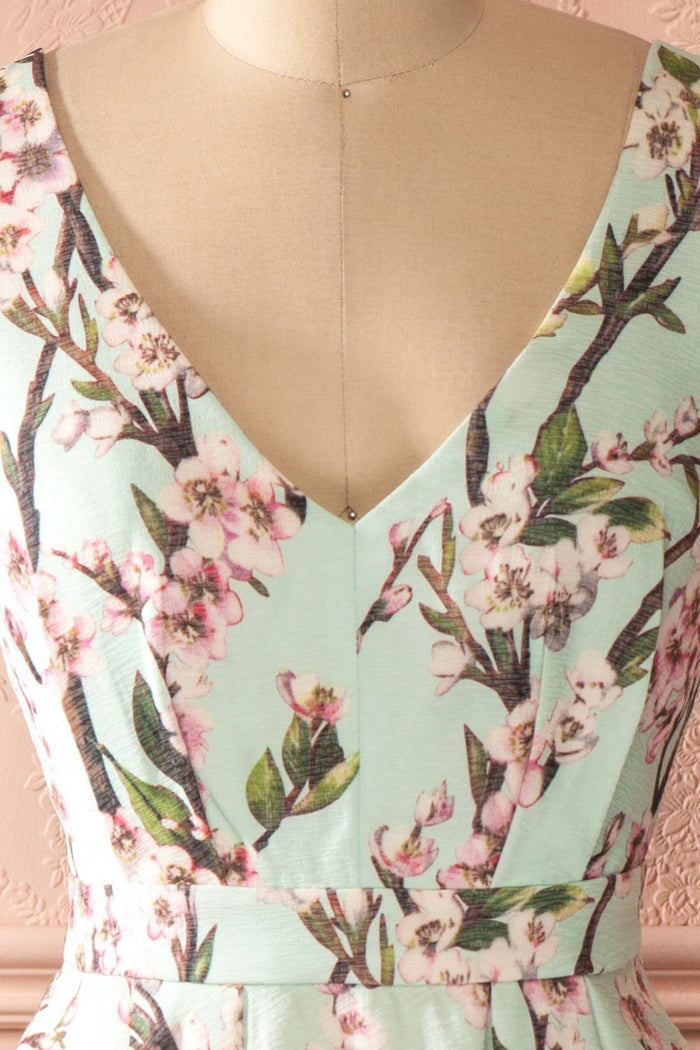 April - Light blue cherry blossom print dress
