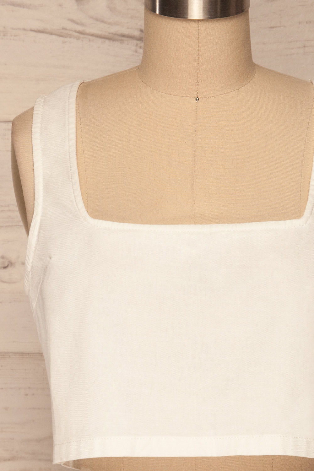 Arad White Large Straps Cami Crop Top | La petite garçonne front close up