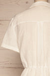 Arahal White Short Sleeved Linen Romper | La petite garçonne back close-up