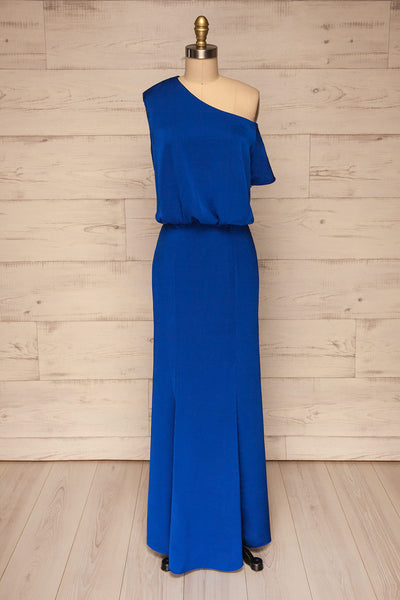 Ardee Marine Blue Satin Gown | Robe | La Petite Garçonne front view