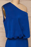 Ardee Marine Blue Satin Gown | Robe | La Petite Garçonne side close-up