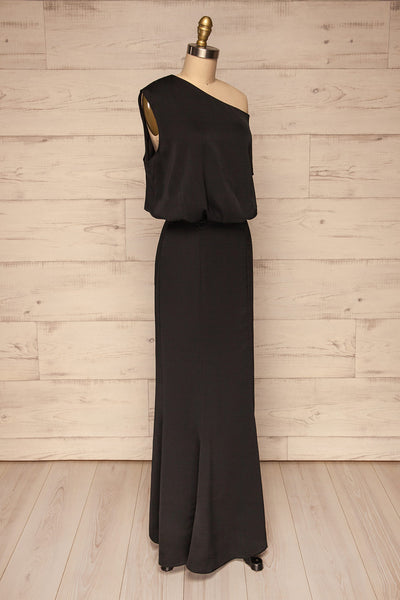 Ardee Noir Black Satin Gown | Robe longue | La Petite Garçonne side view