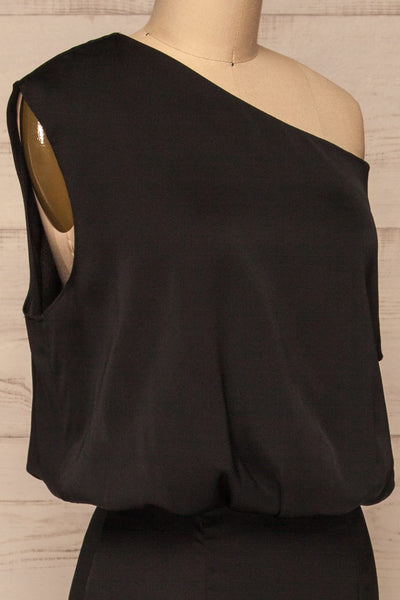 Ardee Noir Black Satin Gown | Robe longue | La Petite Garçonne side close-up