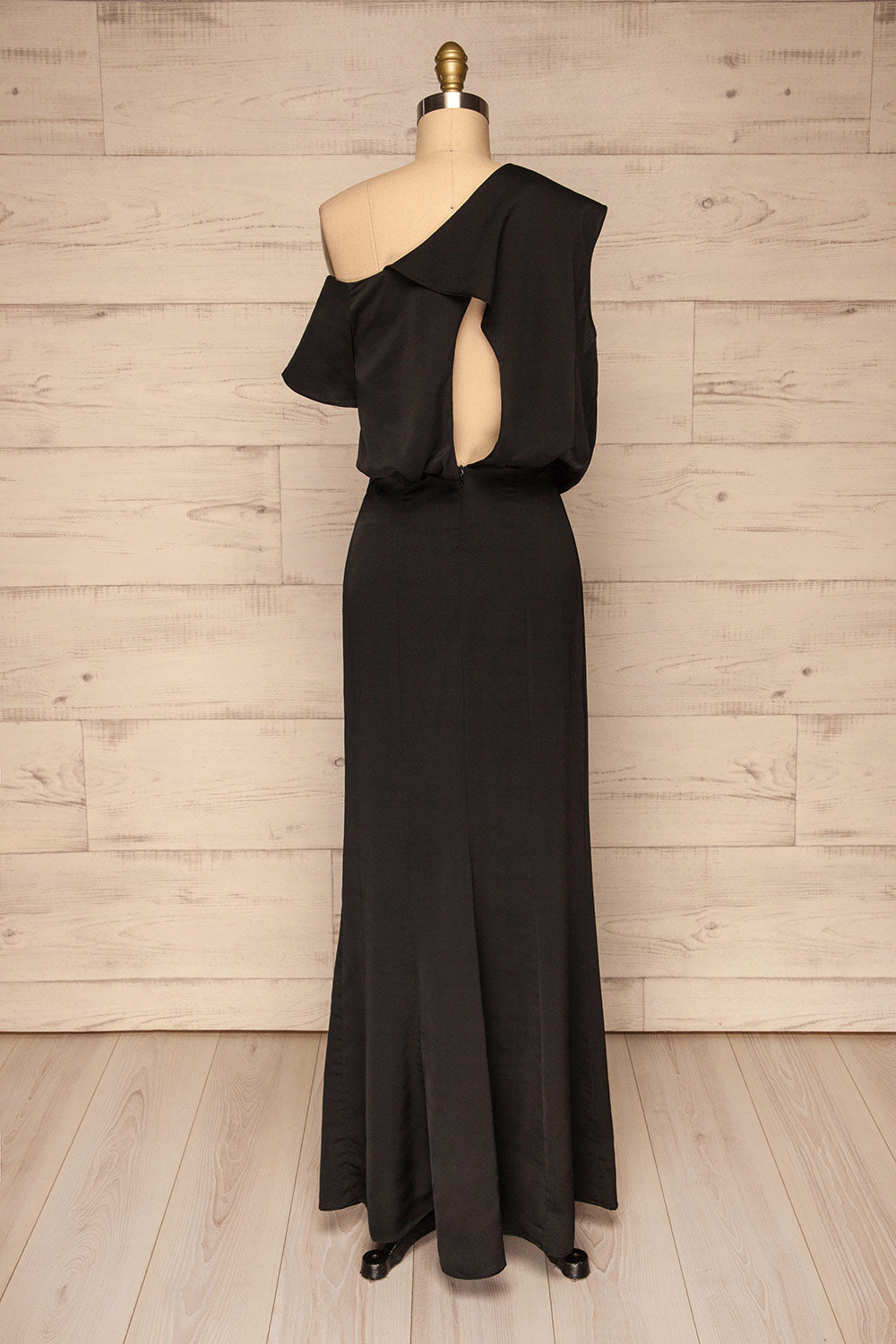 Ardee Noir Black Satin Gown | Robe longue | La Petite Garçonne back view 