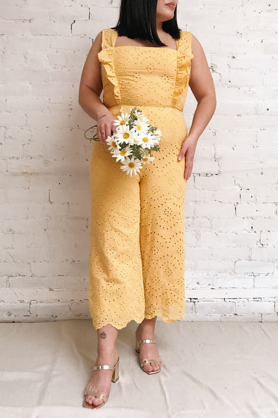 Ardfesh Yellow Embroidered Openwork Jumpsuit | Boutique 1861 model look