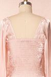 Ardvinna Pink Silky Off-Shoulder Ruched Crop Top | Boutique 1861 back close-up