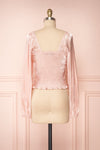 Ardvinna Pink Silky Off-Shoulder Ruched Crop Top | Boutique 1861 back view