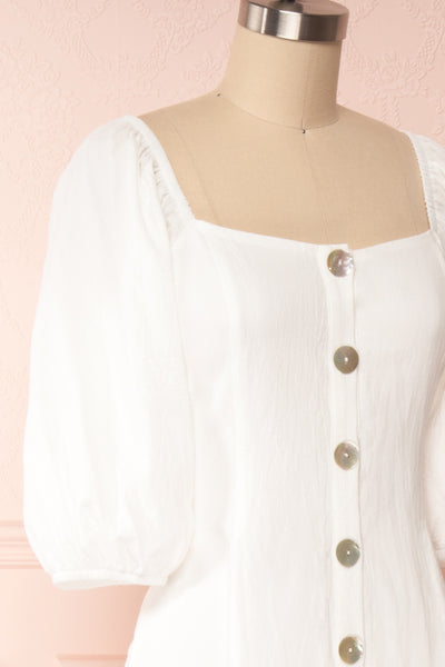Arethusa White Linen Midi Dress side close up | Boutique 1861
