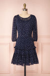 Aricia Navy Blue & White Star Patterned Party Dress front view | Boutique 1861