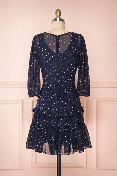 Aricia Navy Blue & White Star Patterned Party Dress back view | Boutique 1861