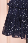 Aricia Navy Blue & White Star Patterned Party Dress skirt close up | Boutique 1861