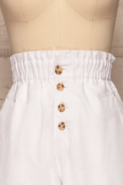 Arinsal White High Waist Cropped Pants | La petite garçonne front close-up
