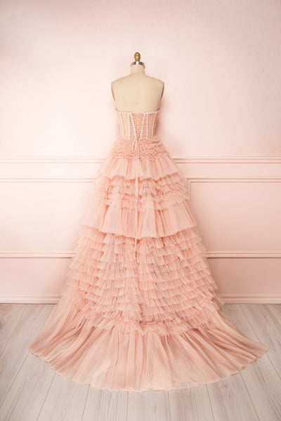 Aristee Blush Bustier Layered Tulle Maxi Dress | Boudoir 1861 back view