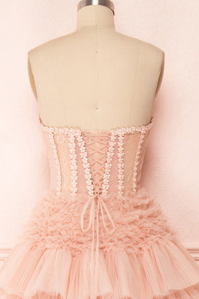 Aristee Blush Bustier Layered Tulle Maxi Dress | Boudoir 1861 back close up