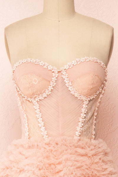 Aristee Blush Bustier Layered Tulle Maxi Dress | Boudoir 1861 front close-up