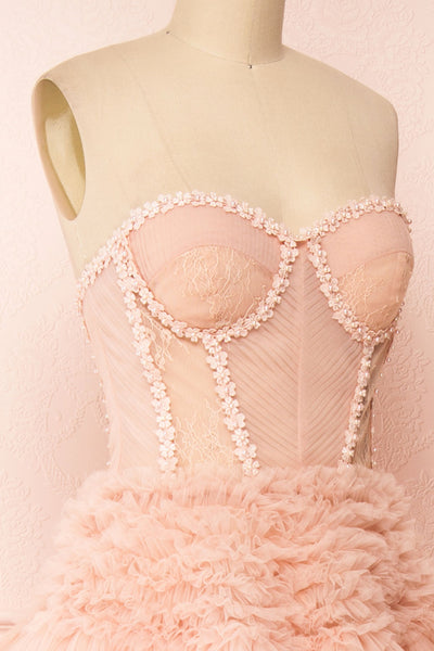 Aristee Blush Bustier Layered Tulle Maxi Dress | Boudoir 1861 side close-up