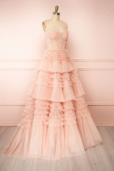 Aristee Blush Bustier Layered Tulle Maxi Dress | Boudoir 1861 side view